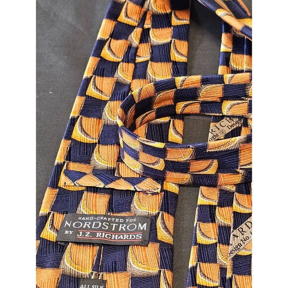 Vintage Handcrafted J.Z. Richards Silk Tie Nordstrom Blue & Orange Geometric Des - Picture 2 of 13